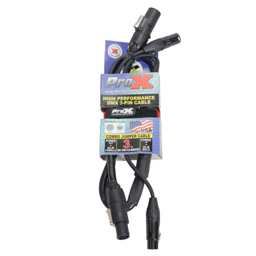 10PCS 3' FT Dual Powerkon to Dual DMX Combo Link Jumper Cable