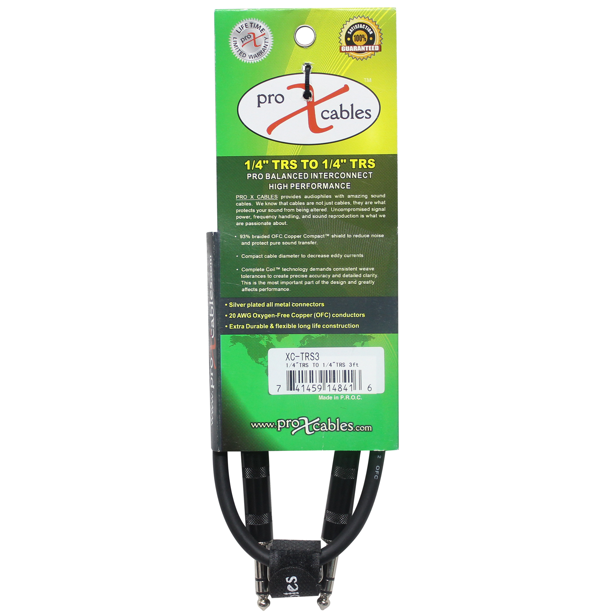 50PCS 3 Ft. Balanced 1/4" TRS-M to TRS-M High Performance Audio Cable