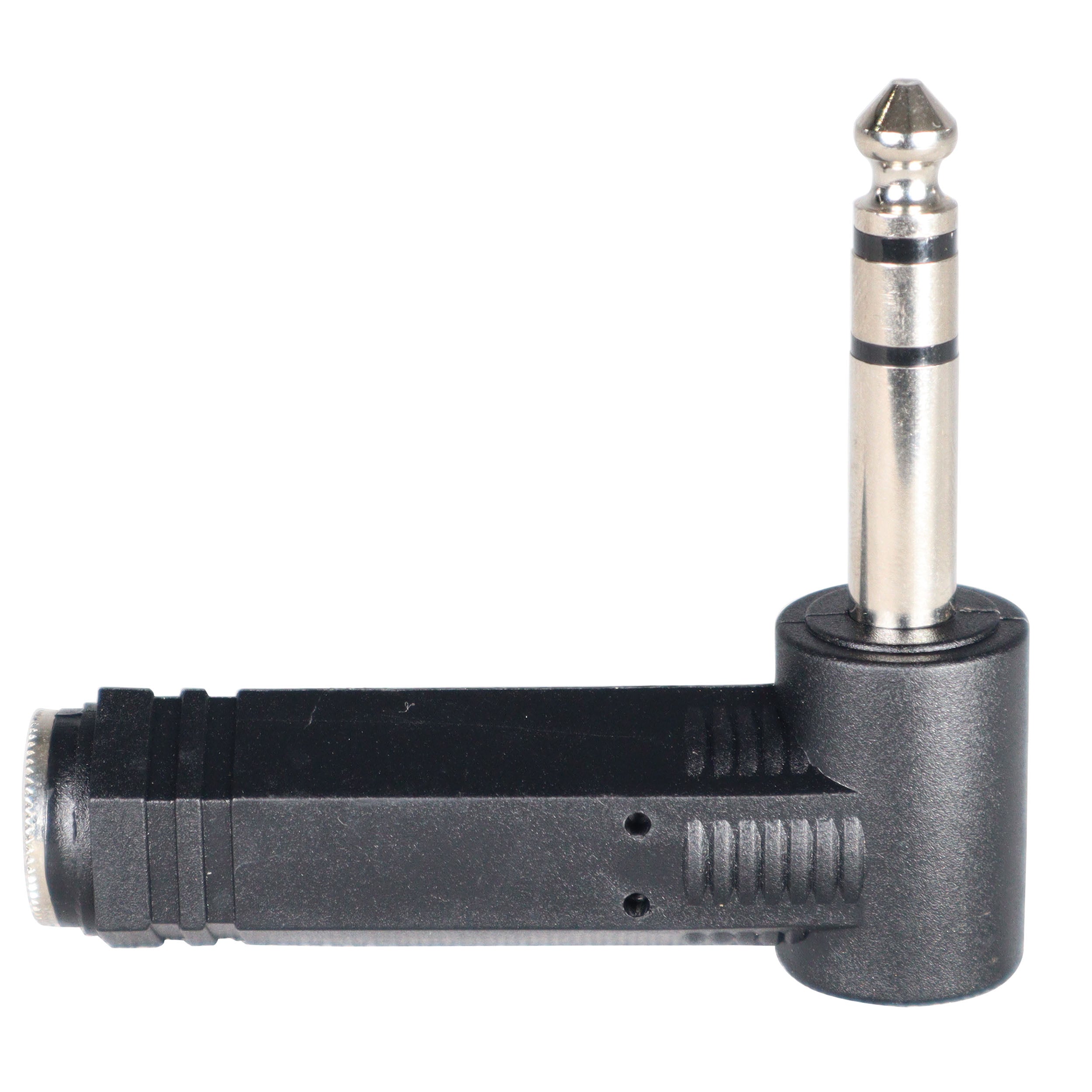 1/4" TRS Female to 1/4" TRS Male Right-Angle Adapter