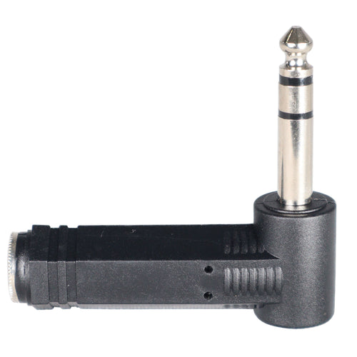 1/4" TRS Female to 1/4" TRS Male Right-Angle Adapter