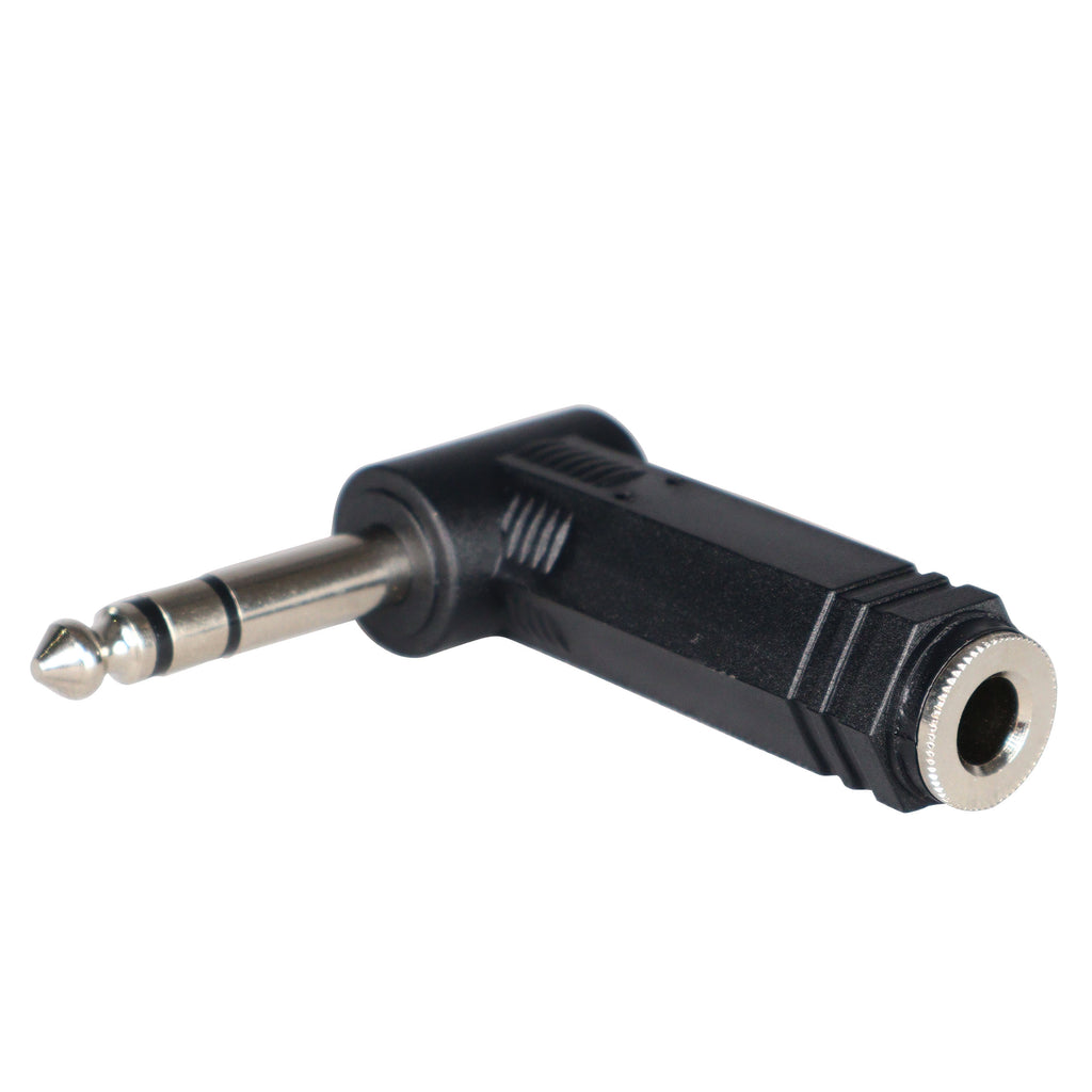 1/4" TRS Female to 1/4" TRS Male Right-Angle Adapter
