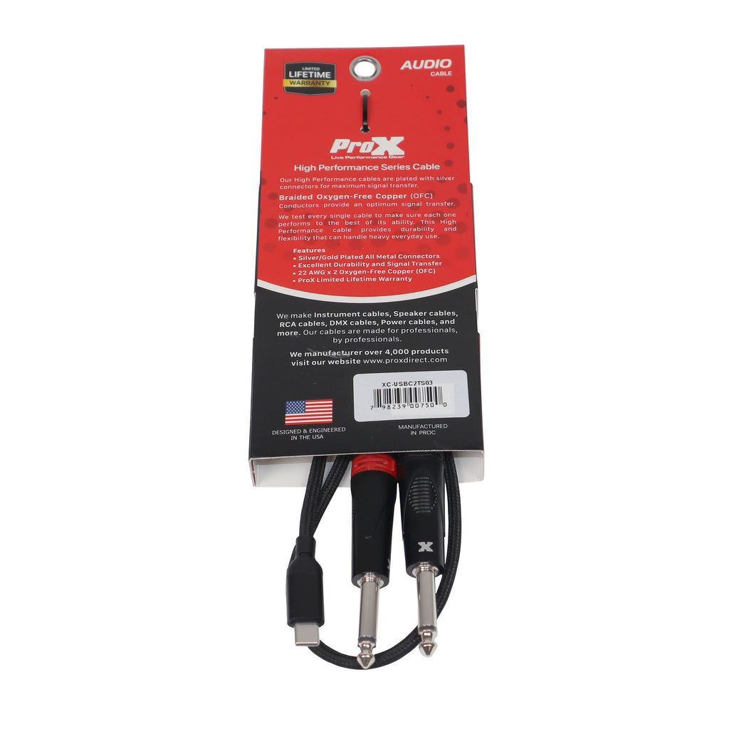3FT USB-C to Dual 1/4" TS