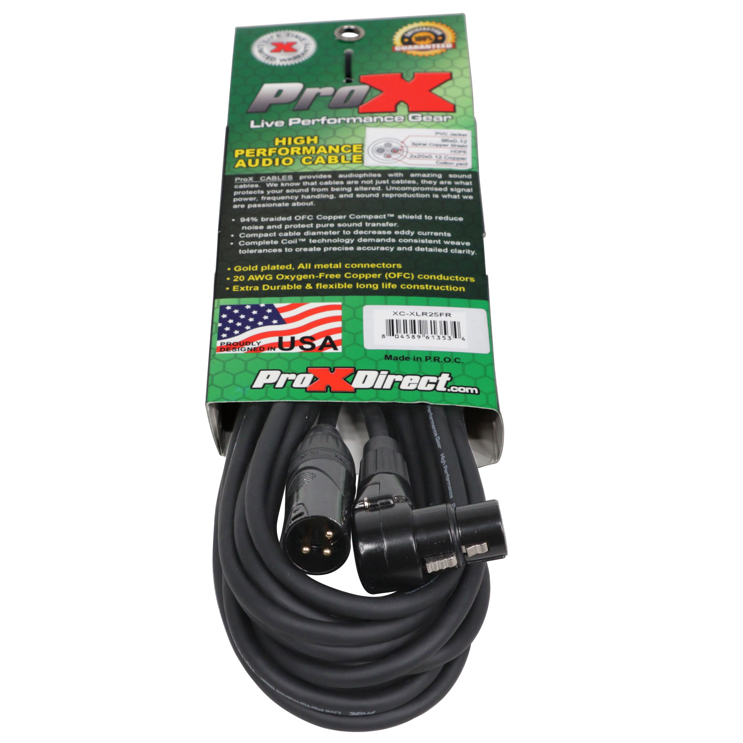 50PCS 25' Ft High Performance Right-angle XLR-F to XLR-M Audio Balanced Cable