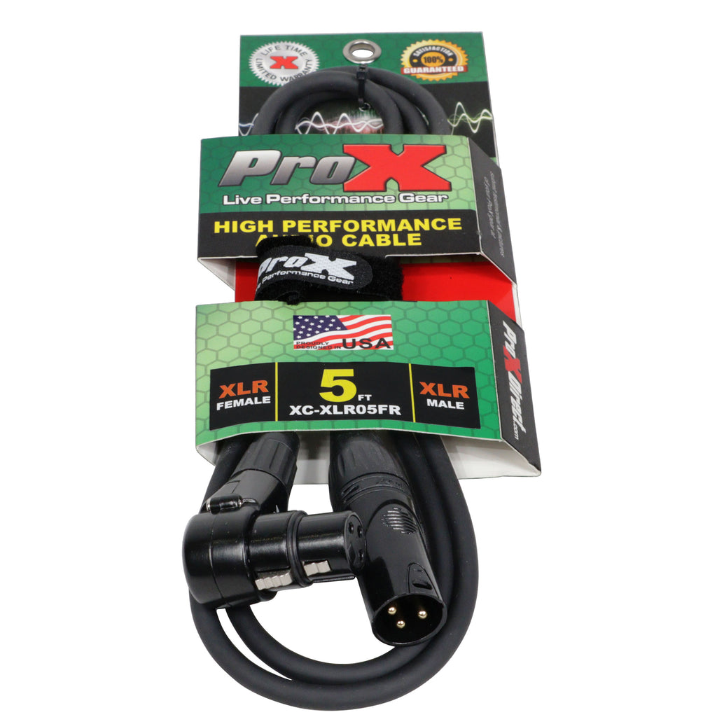 5' Ft High Performance Right-angle XLR-F to XLR-M Audio Balanced Cable
