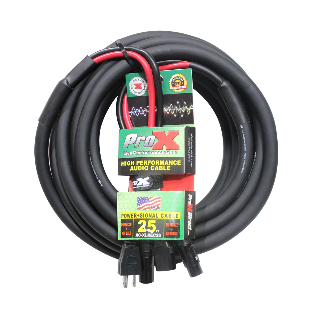 25 Ft. XLR Audio + Edison to IEC Power Cable for PA DJ Speakers