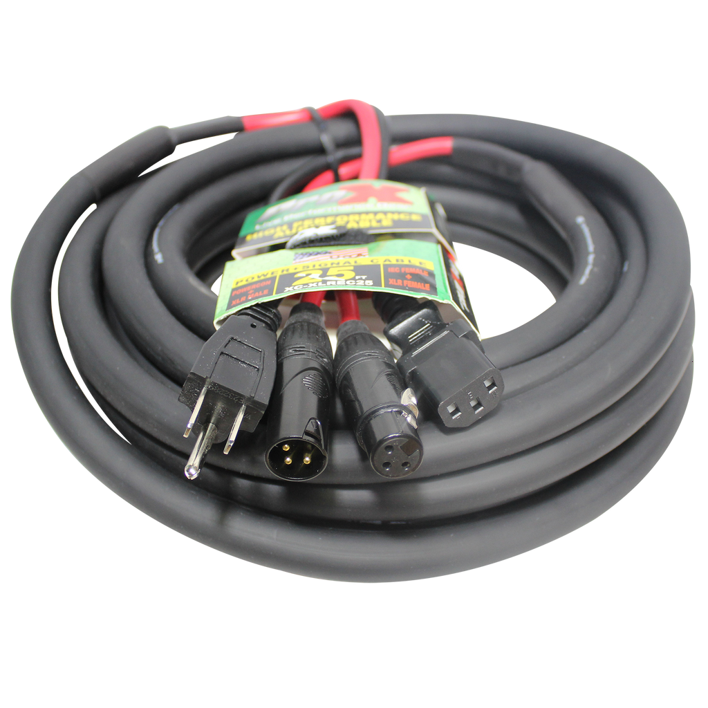 5PCS 25 Ft. XLR Audio + Edison to IEC Power Cable for PA DJ Speakers
