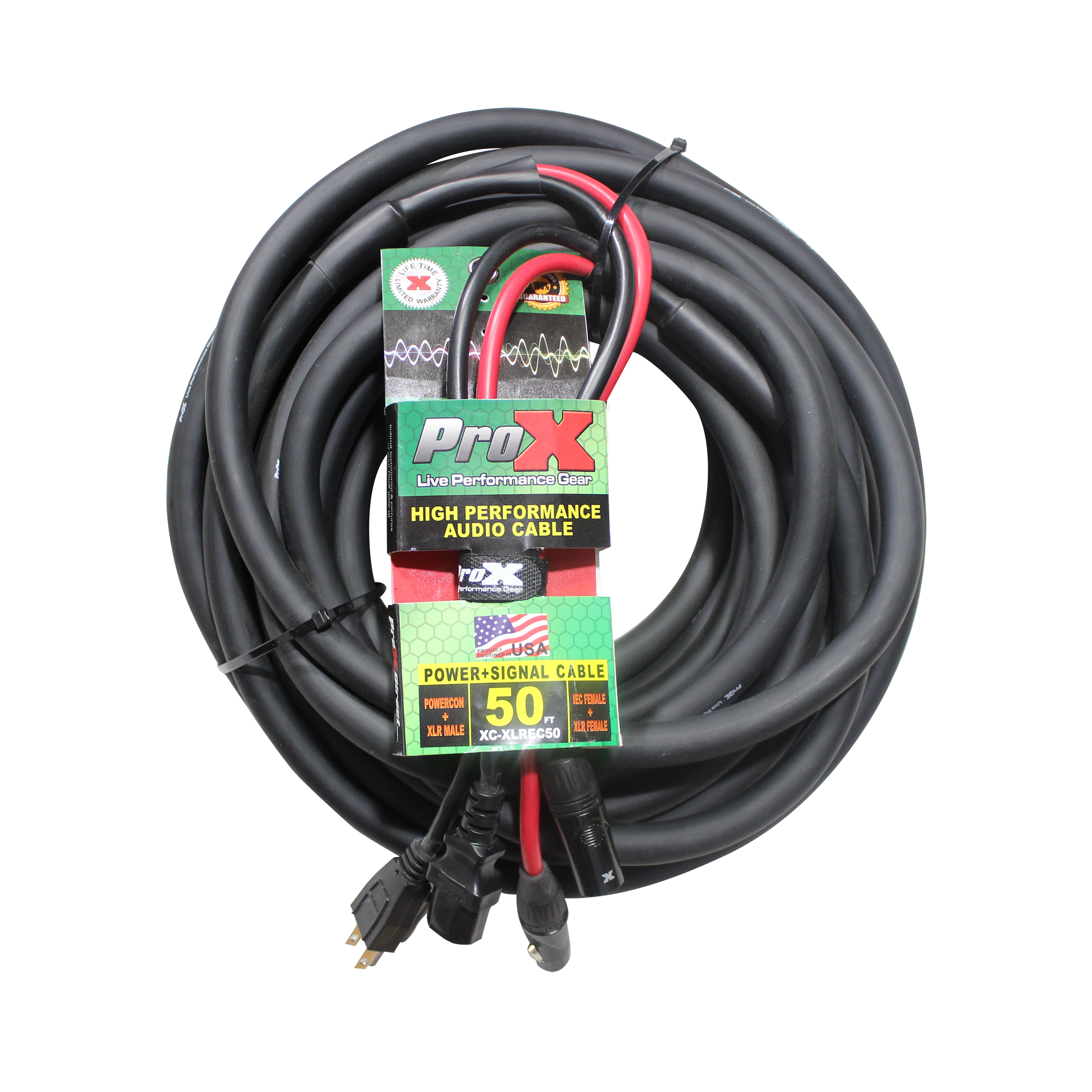 50 Ft. XLR Audio + Edison to IEC Power Cable for PA DJ Speakers