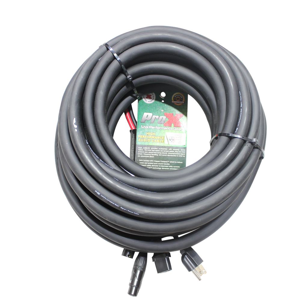 50 Ft. XLR Audio + Edison to IEC Power Cable for PA DJ Speakers