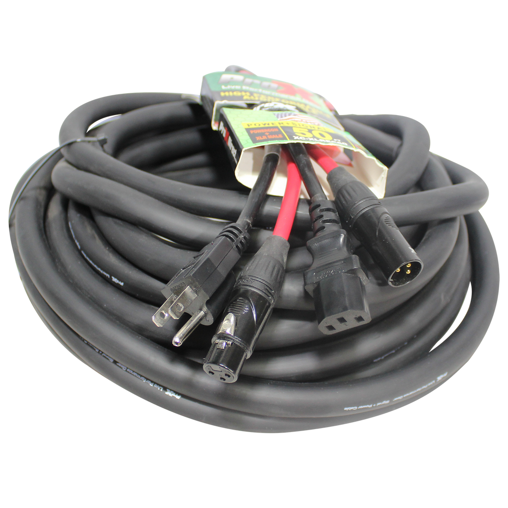 4PCS 50 Ft. XLR Audio + Edison to IEC Power Cable for PA DJ Speakers
