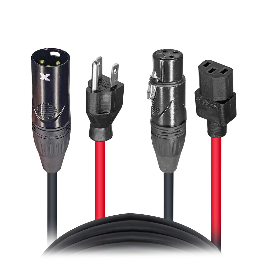 50 Ft. XLR Audio + Edison to IEC Power Cable for PA DJ Speakers