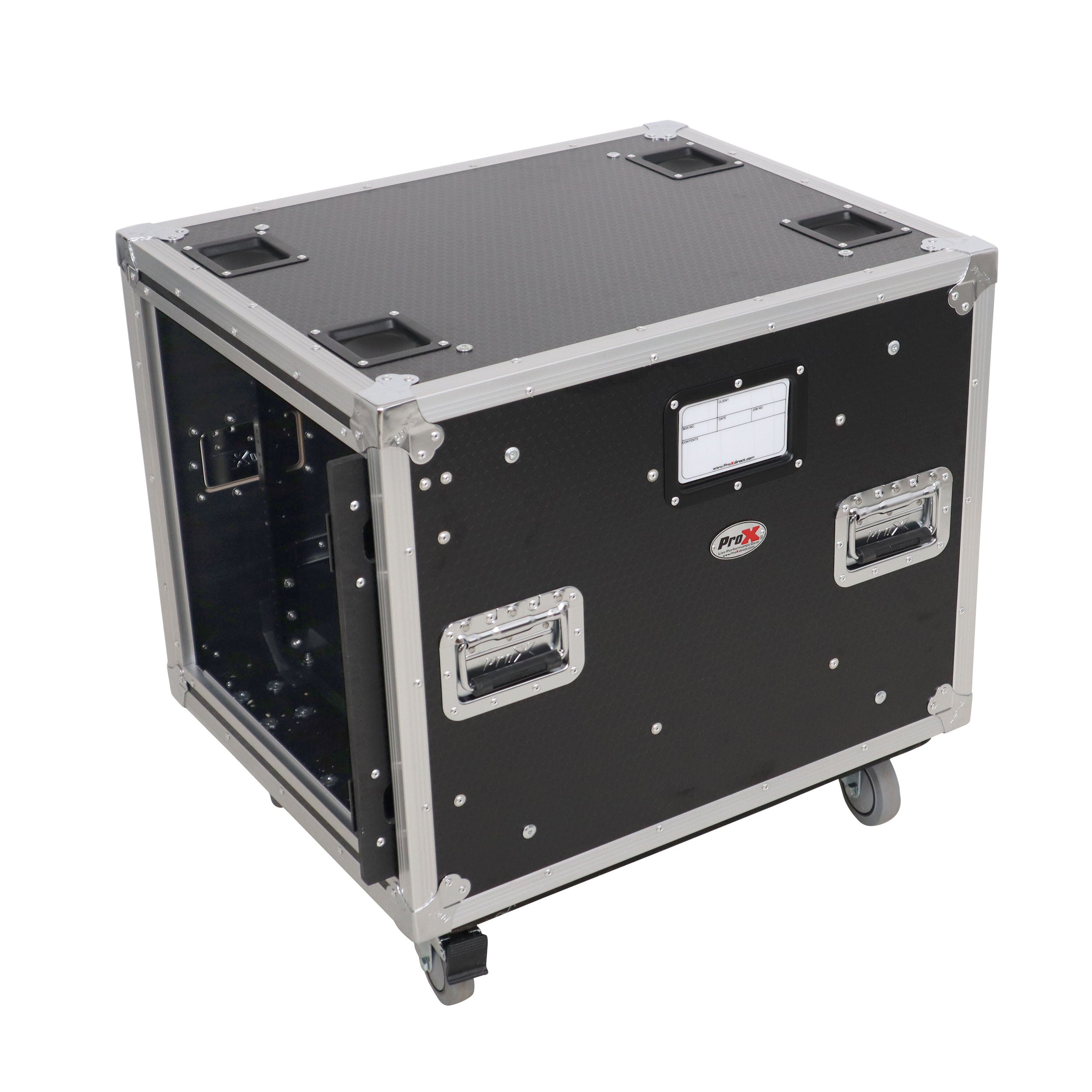 10U 20" Deep Vertical Rack to Rack  Shock Mount Case with 2 Sliding Slam Doors & 4" Caster Wheels