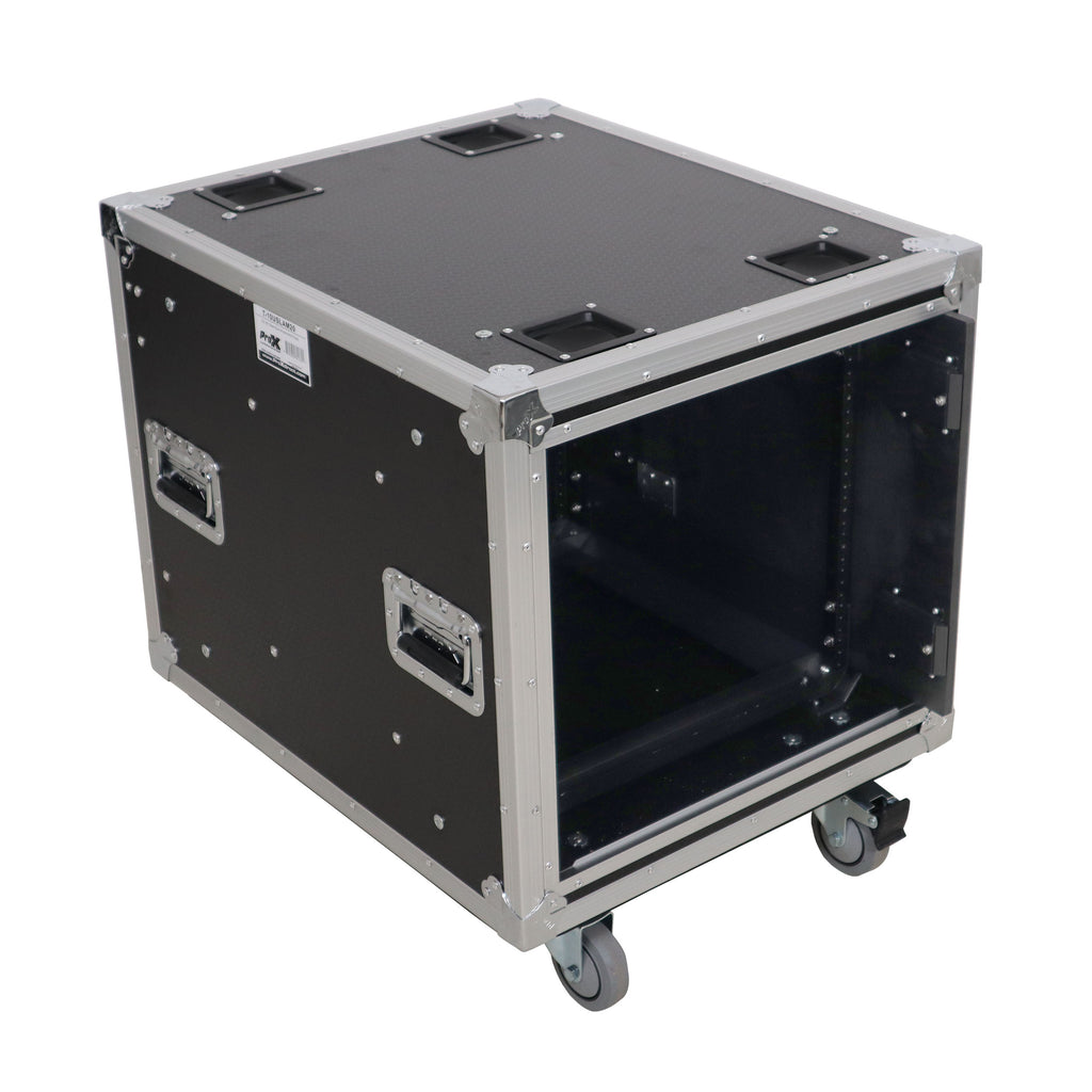 10U 20" Deep Vertical Rack to Rack  Shock Mount Case with 2 Sliding Slam Doors & 4" Caster Wheels