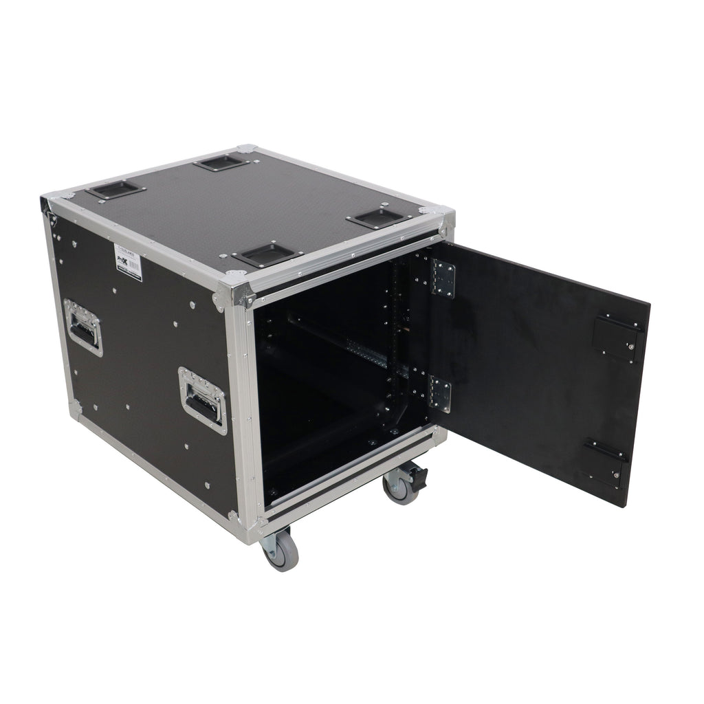 10U 20" Deep Vertical Rack to Rack  Shock Mount Case with 2 Sliding Slam Doors & 4" Caster Wheels