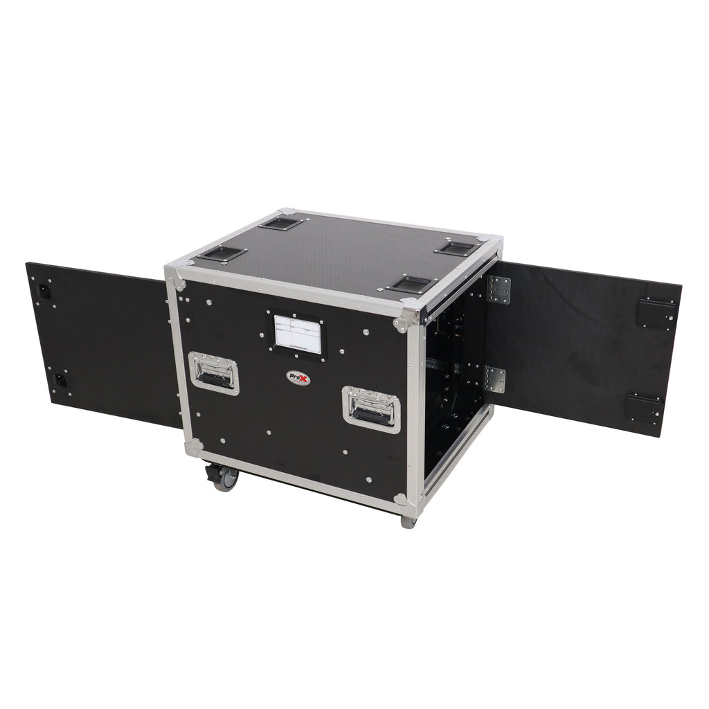 10U 20" Deep Vertical Rack to Rack  Shock Mount Case with 2 Sliding Slam Doors & 4" Caster Wheels