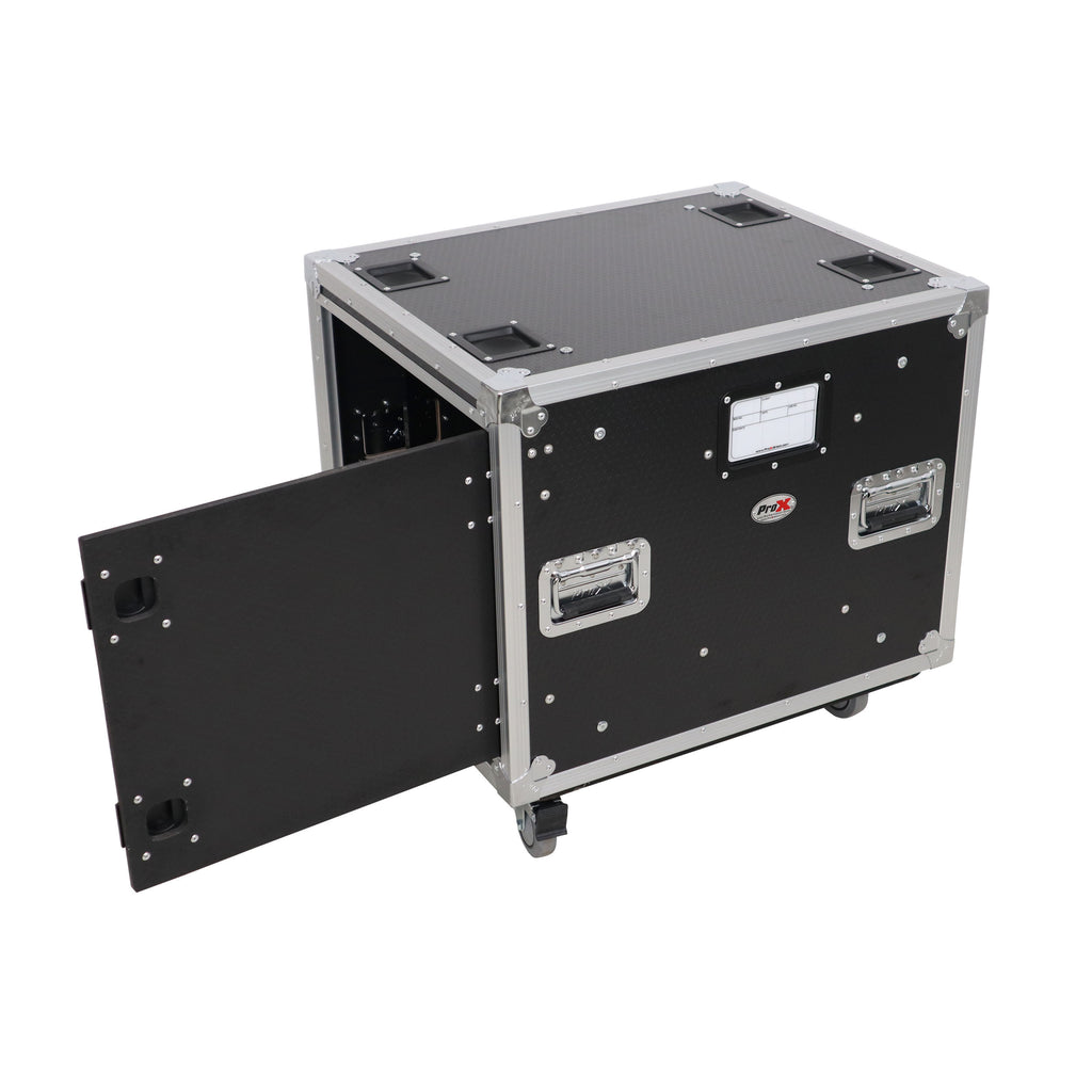 10U 20" Deep Vertical Rack to Rack  Shock Mount Case with 2 Sliding Slam Doors & 4" Caster Wheels