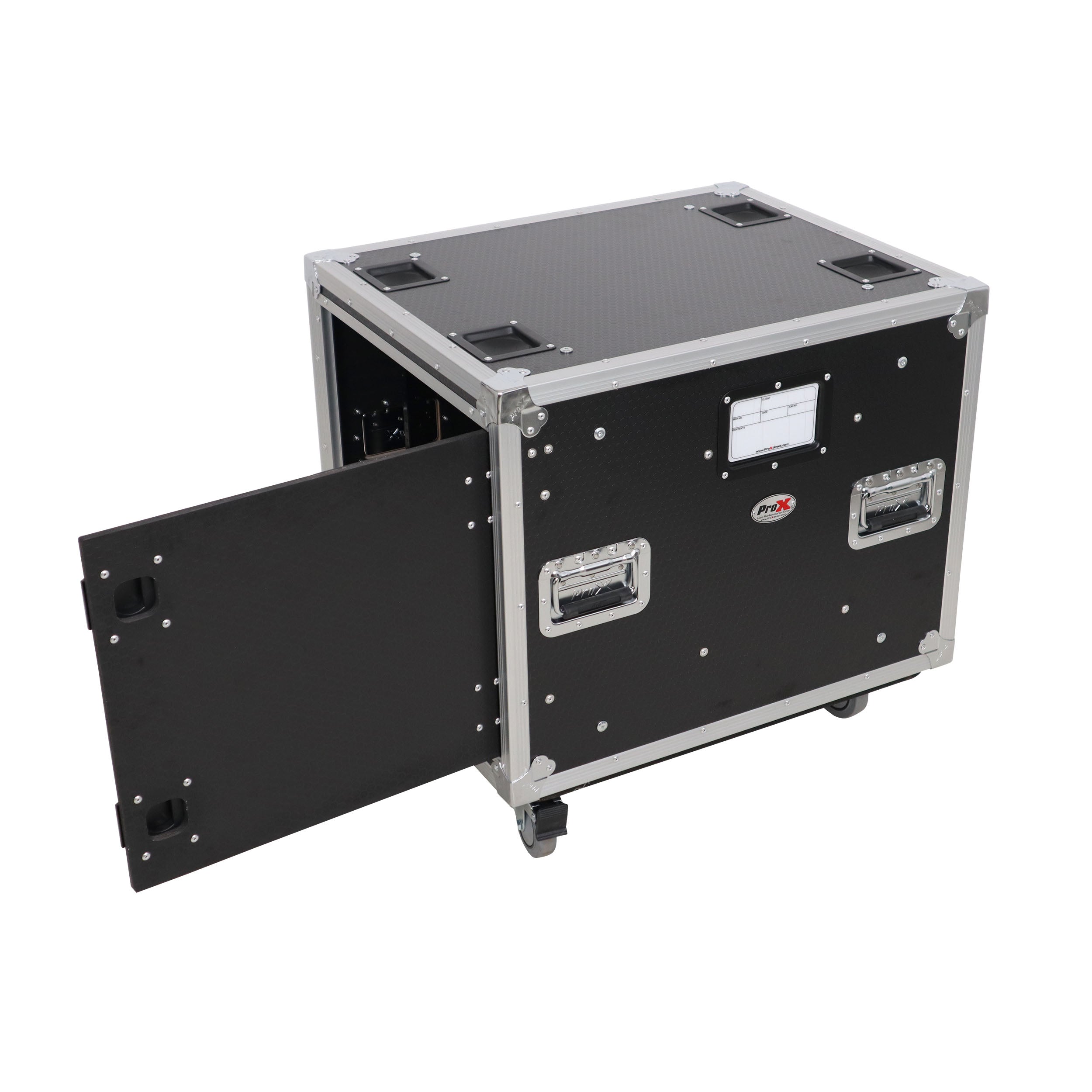 10U 20" Deep Vertical Rack to Rack  Shock Mount Case with 2 Sliding Slam Doors & 4" Caster Wheels