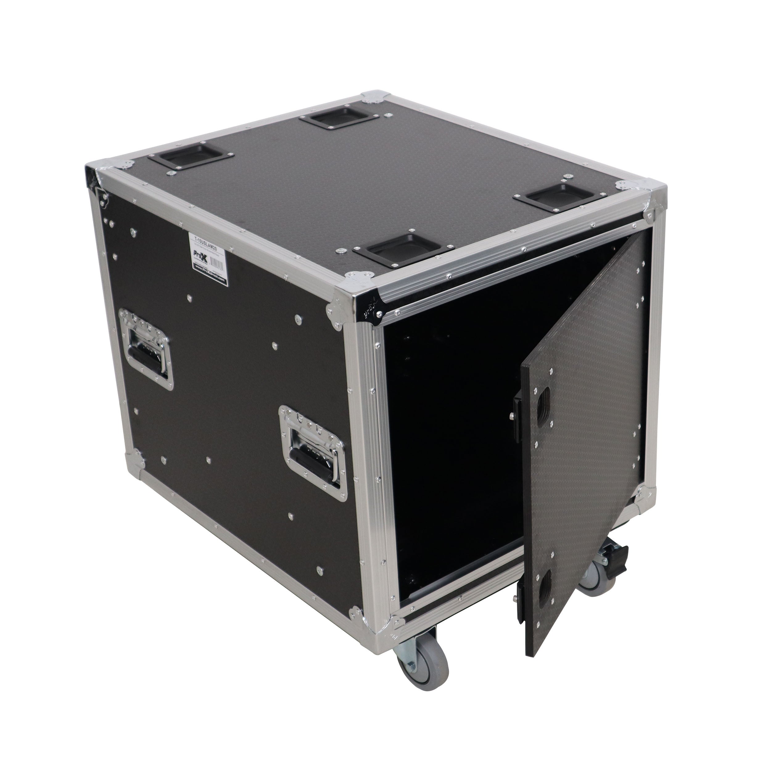 10U 20" Deep Vertical Rack to Rack  Shock Mount Case with 2 Sliding Slam Doors & 4" Caster Wheels