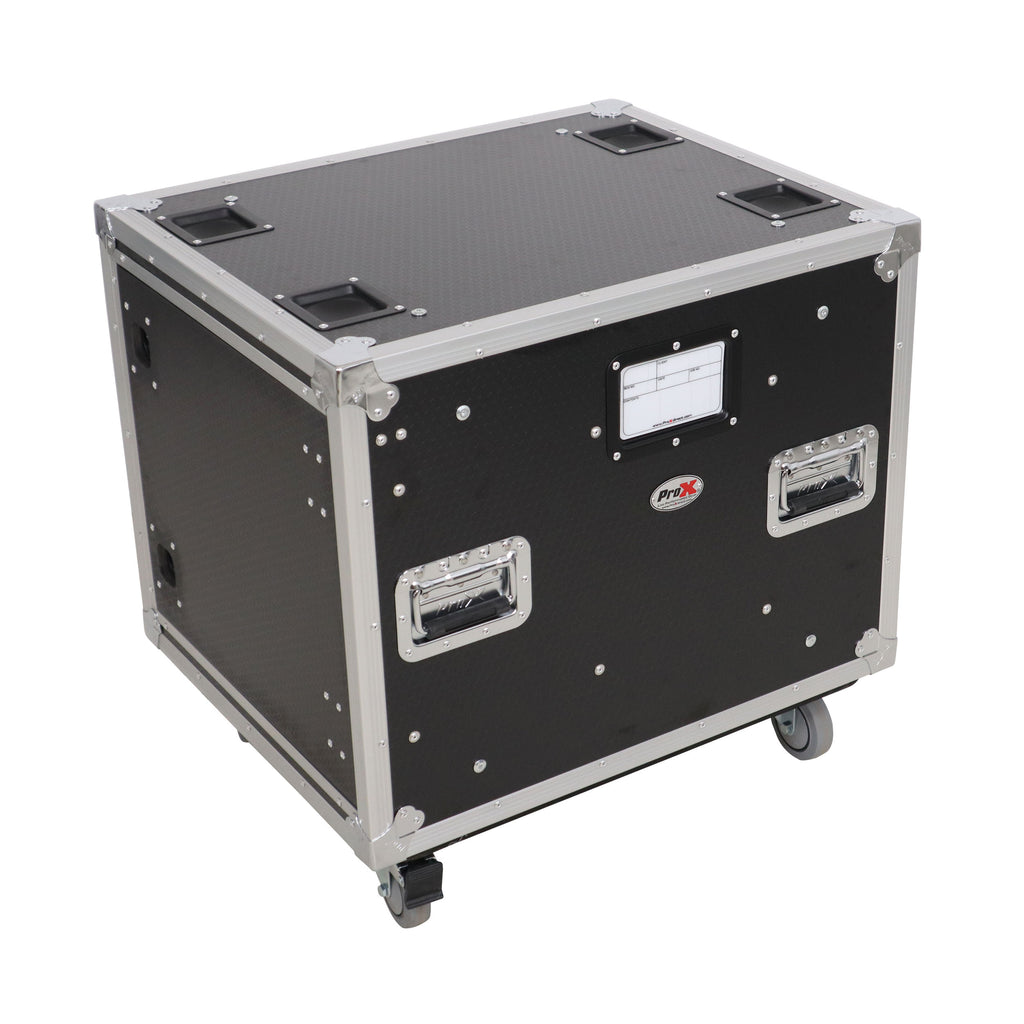 10U 20" Deep Vertical Rack to Rack  Shock Mount Case with 2 Sliding Slam Doors & 4" Caster Wheels