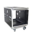 10U 24" Deep Vertical Rack to Rack  Shock Mount Case with 2 Sliding Slam Doors & 4" Caster Wheels