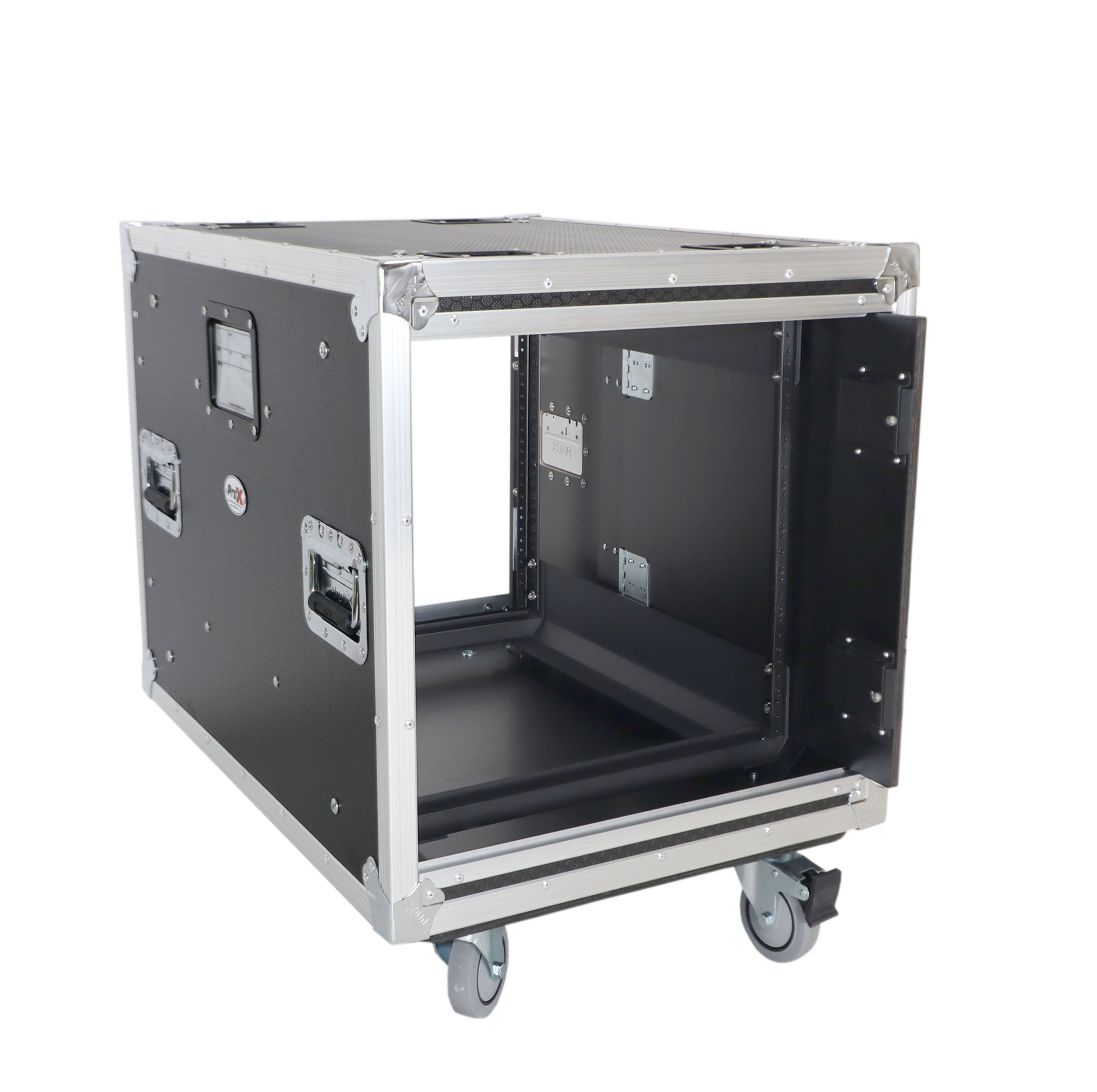 10U 24" Deep Vertical Rack to Rack  Shock Mount Case with 2 Sliding Slam Doors & 4" Caster Wheels