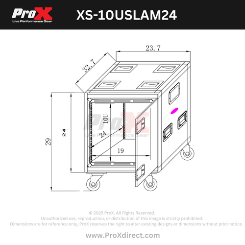 10U 24" Deep Vertical Rack to Rack  Shock Mount Case with 2 Sliding Slam Doors & 4" Caster Wheels