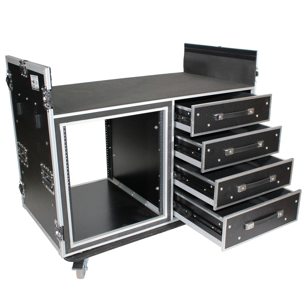 ATA Flight Style Mixing Console Case 12U Shockproof Rack (2) Side Tables