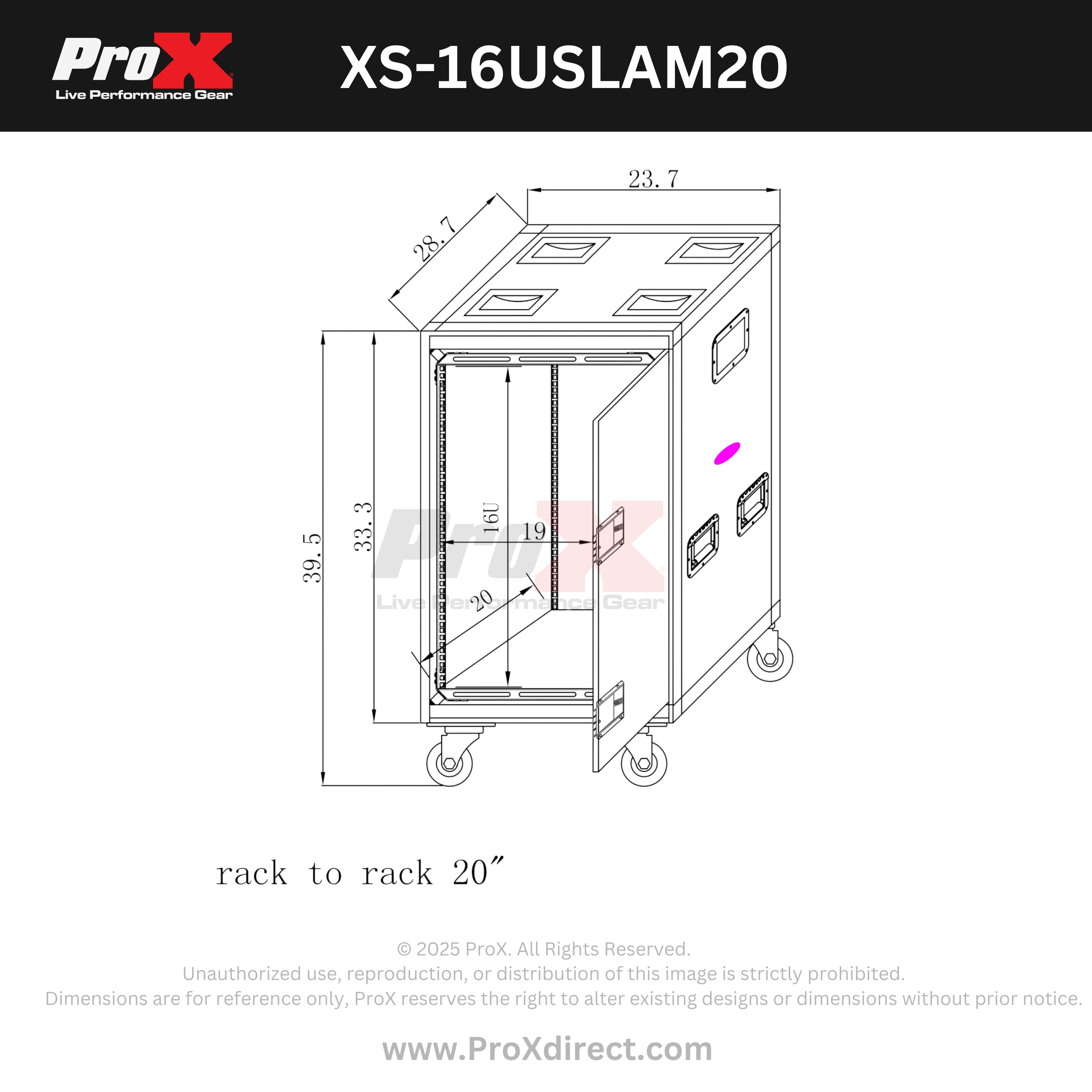 16U 20" Deep Vertical Rack to Rack  Shock Mount Case with 2 Sliding Slam Doors & 4" Caster Wheels