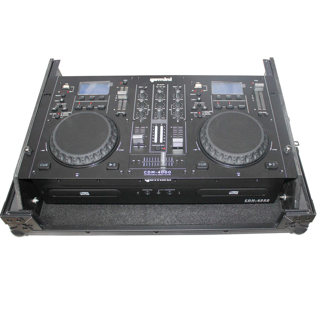 Flight Case for Gemini CDM-4000 19" Mixer W-7U Slant Rack Mount W-Removable Front Panel | Black on Black