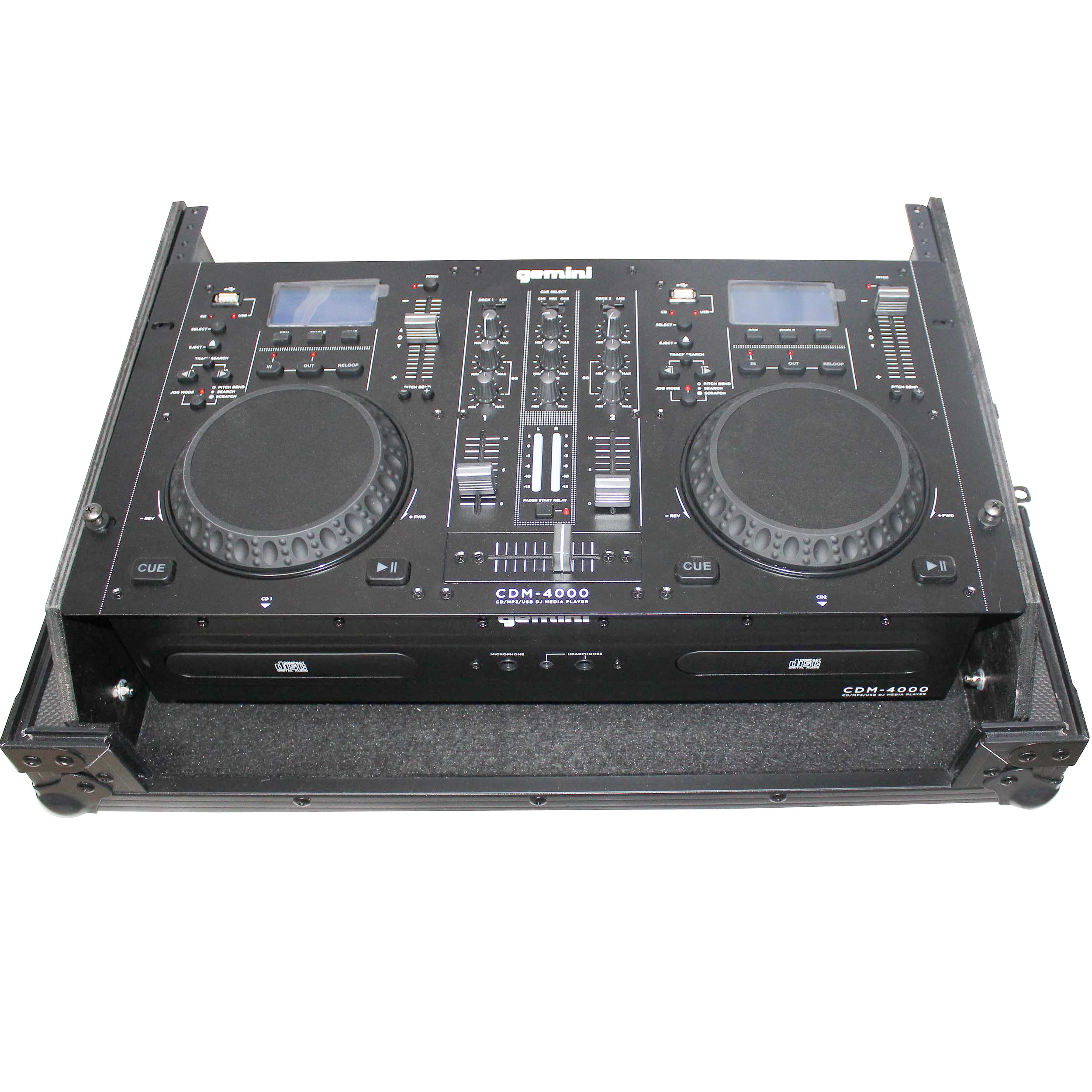 Flight Case for Gemini CDM-4000 19" Mixer W-7U Slant Rack Mount W-Removable Front Panel | Black on Black