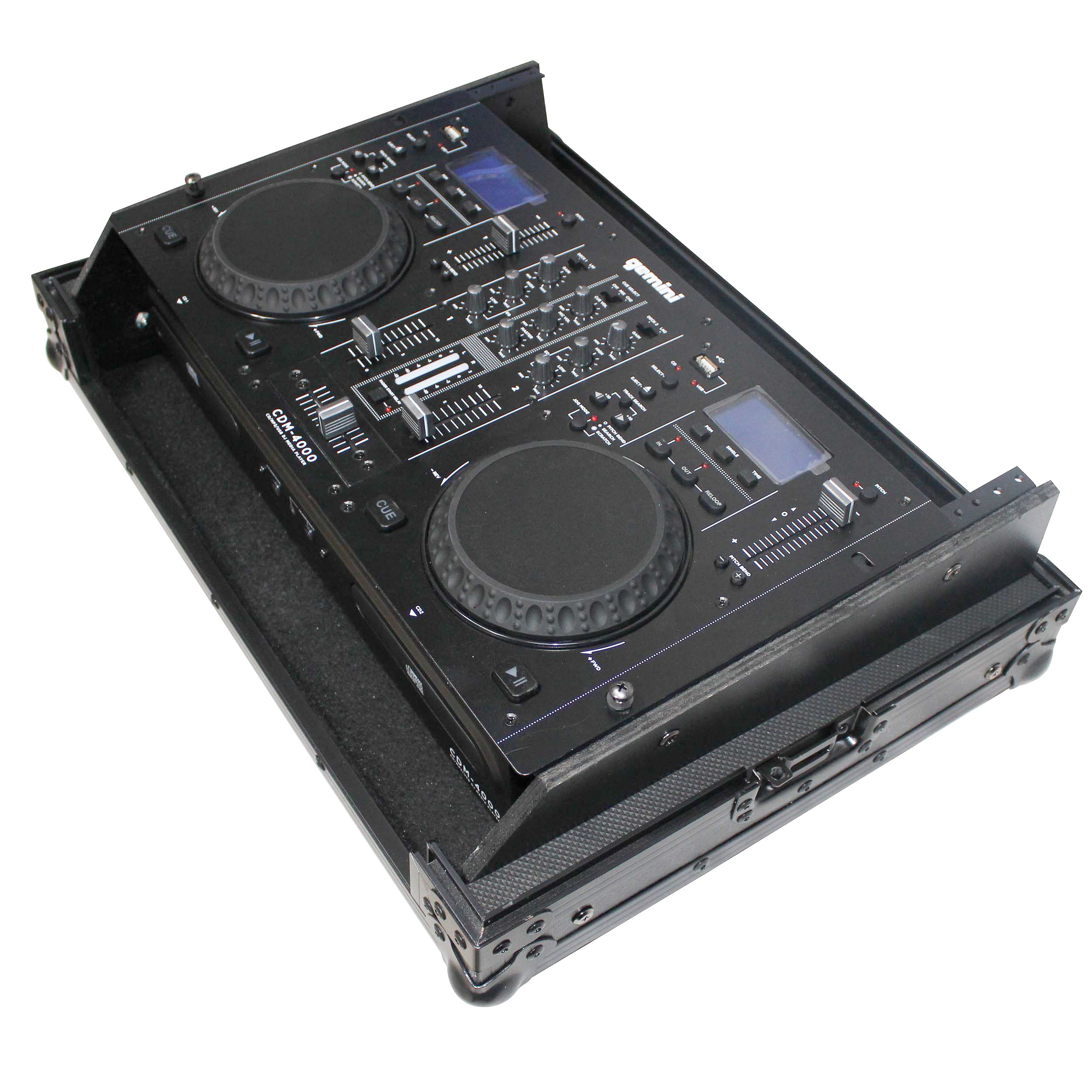 Flight Case for Gemini CDM-4000 19" Mixer W-7U Slant Rack Mount W-Removable Front Panel | Black on Black