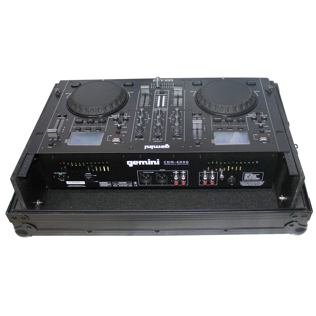 Flight Case for Gemini CDM-4000 19" Mixer W-7U Slant Rack Mount W-Removable Front Panel | Black on Black
