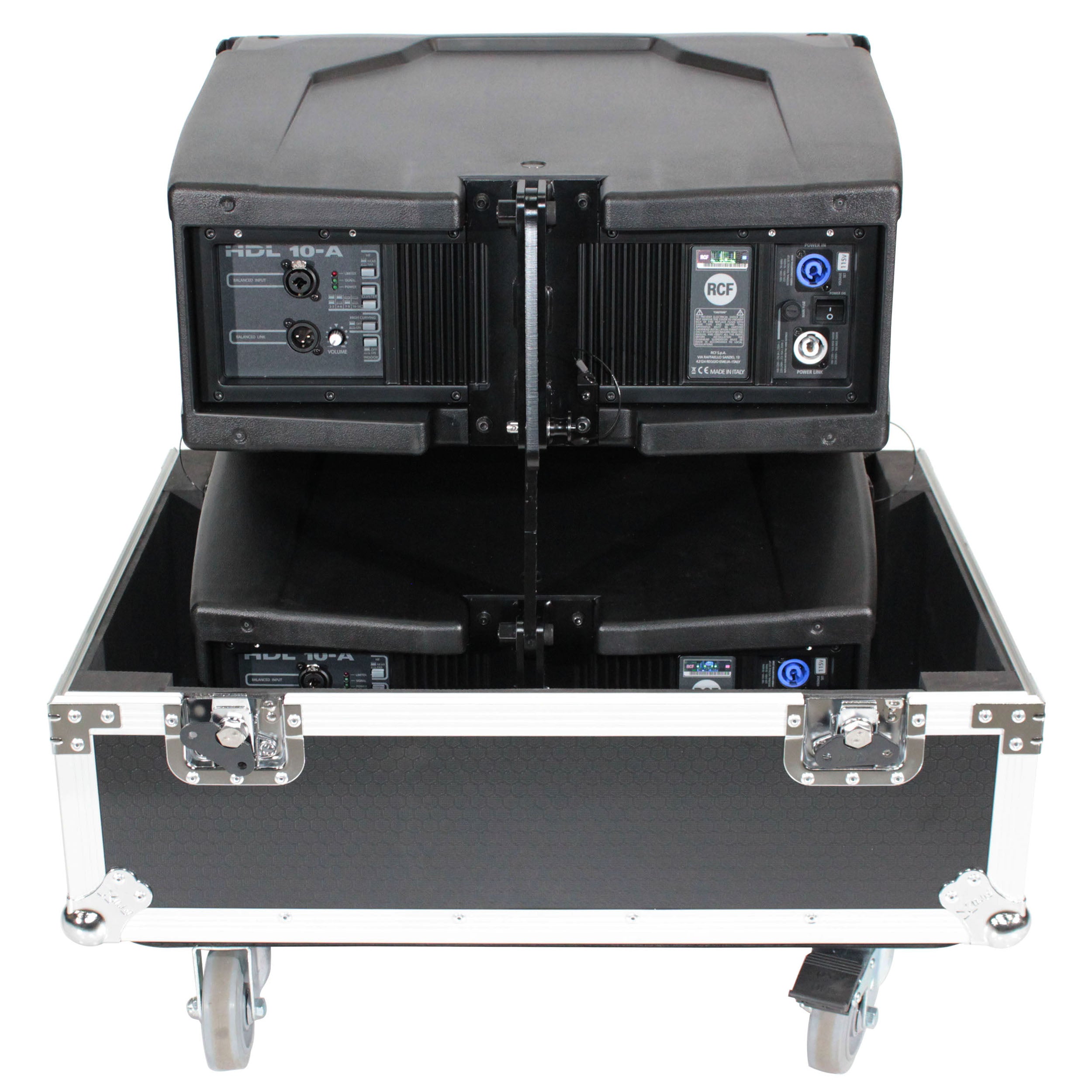 Fits 2x RCF HDL 10-A Line Array Speakers Flight Case with 4 inch Wheels