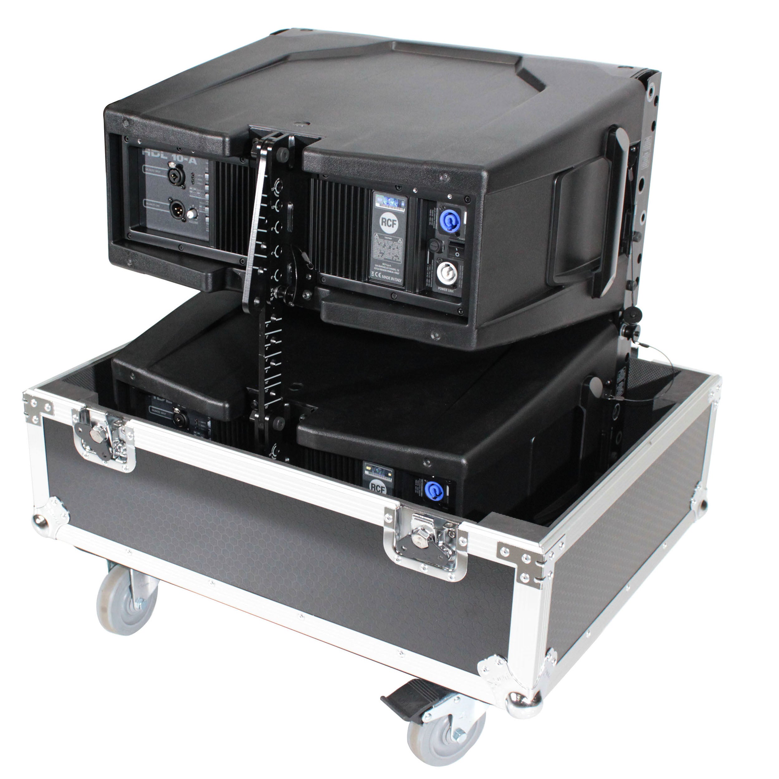 Fits 2x RCF HDL 10-A Line Array Speakers Flight Case with 4 inch Wheels