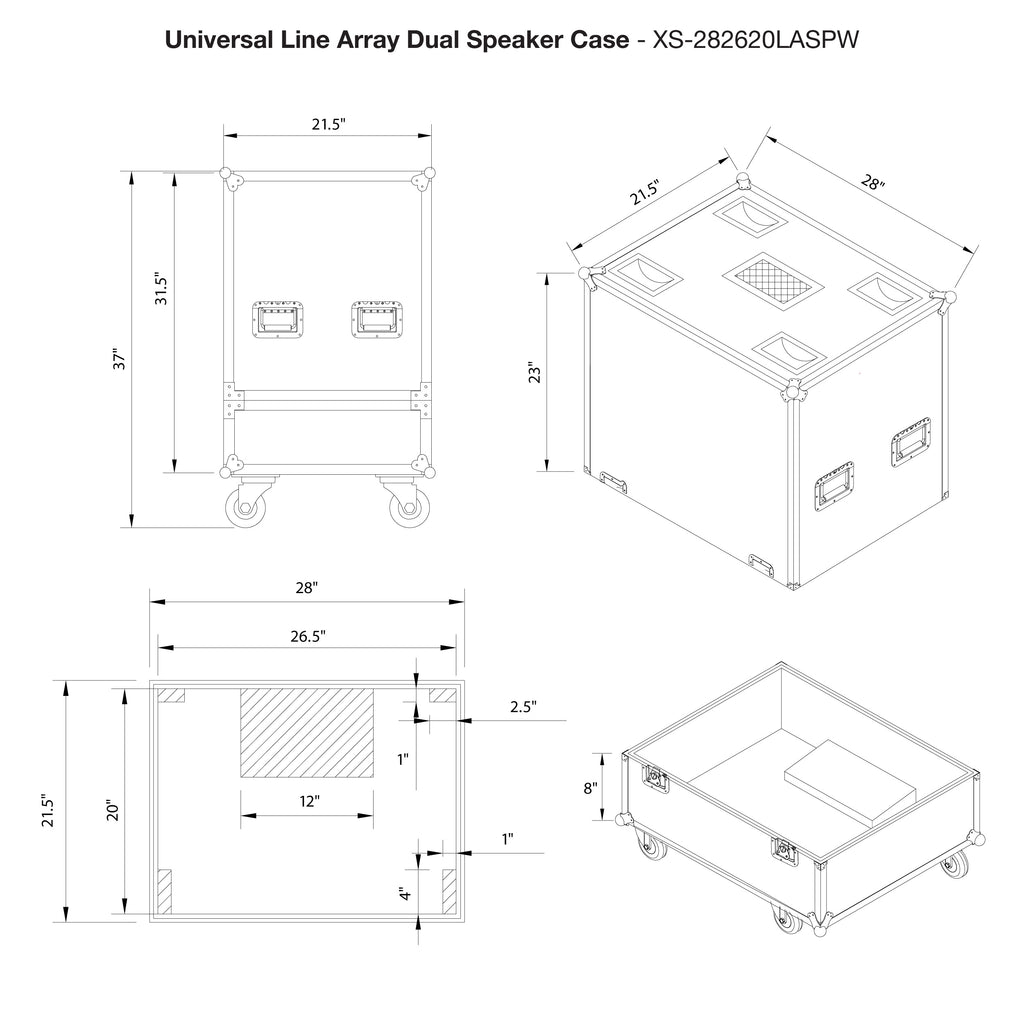 Universal ATA Dual Speaker Flight Case fits 28x26x20 in. 2x RCF HDL10 HDL28, DAS VANTEC 20A