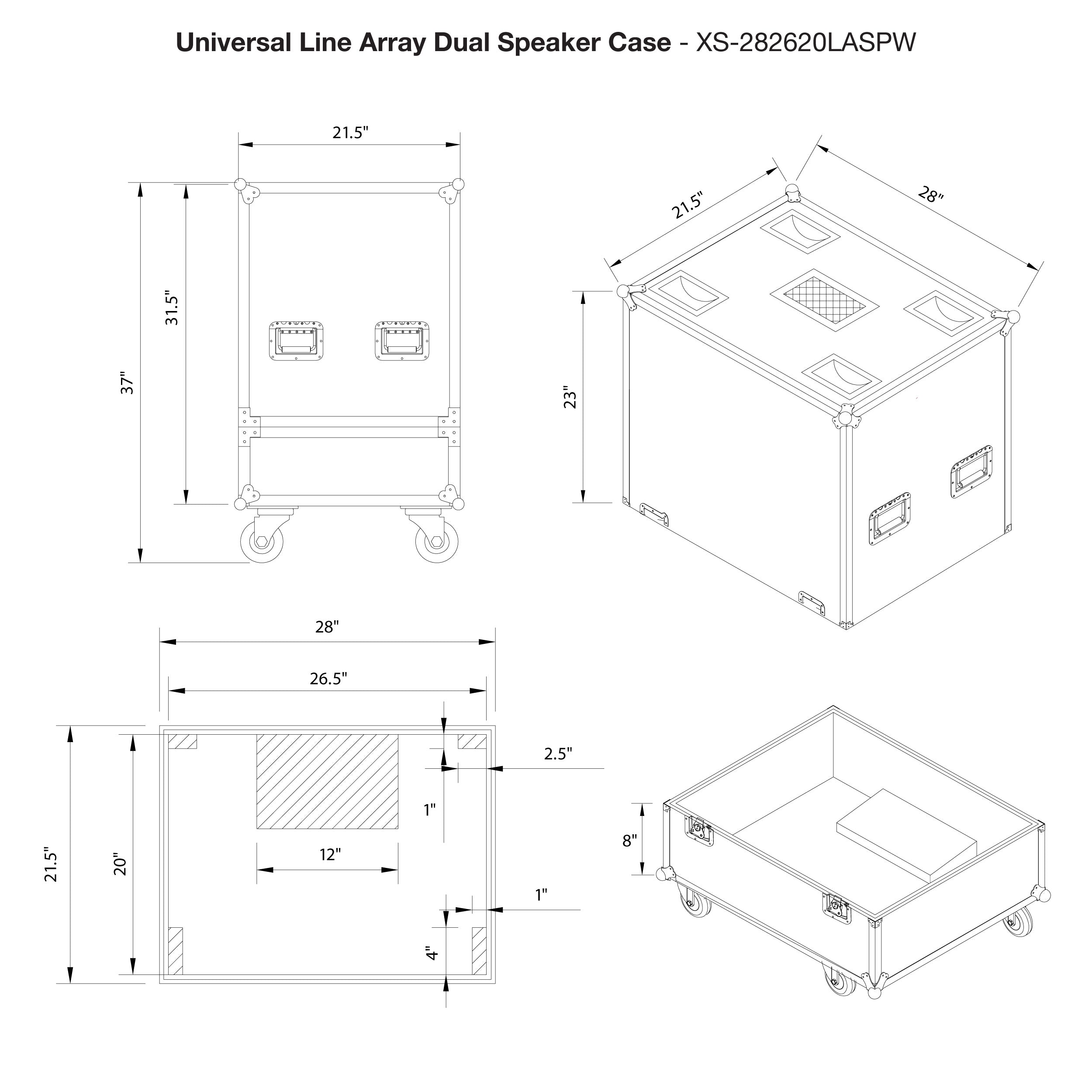 Universal ATA Dual Speaker Flight Case fits 28x26x20 in. 2x RCF HDL10 HDL28, DAS VANTEC 20A