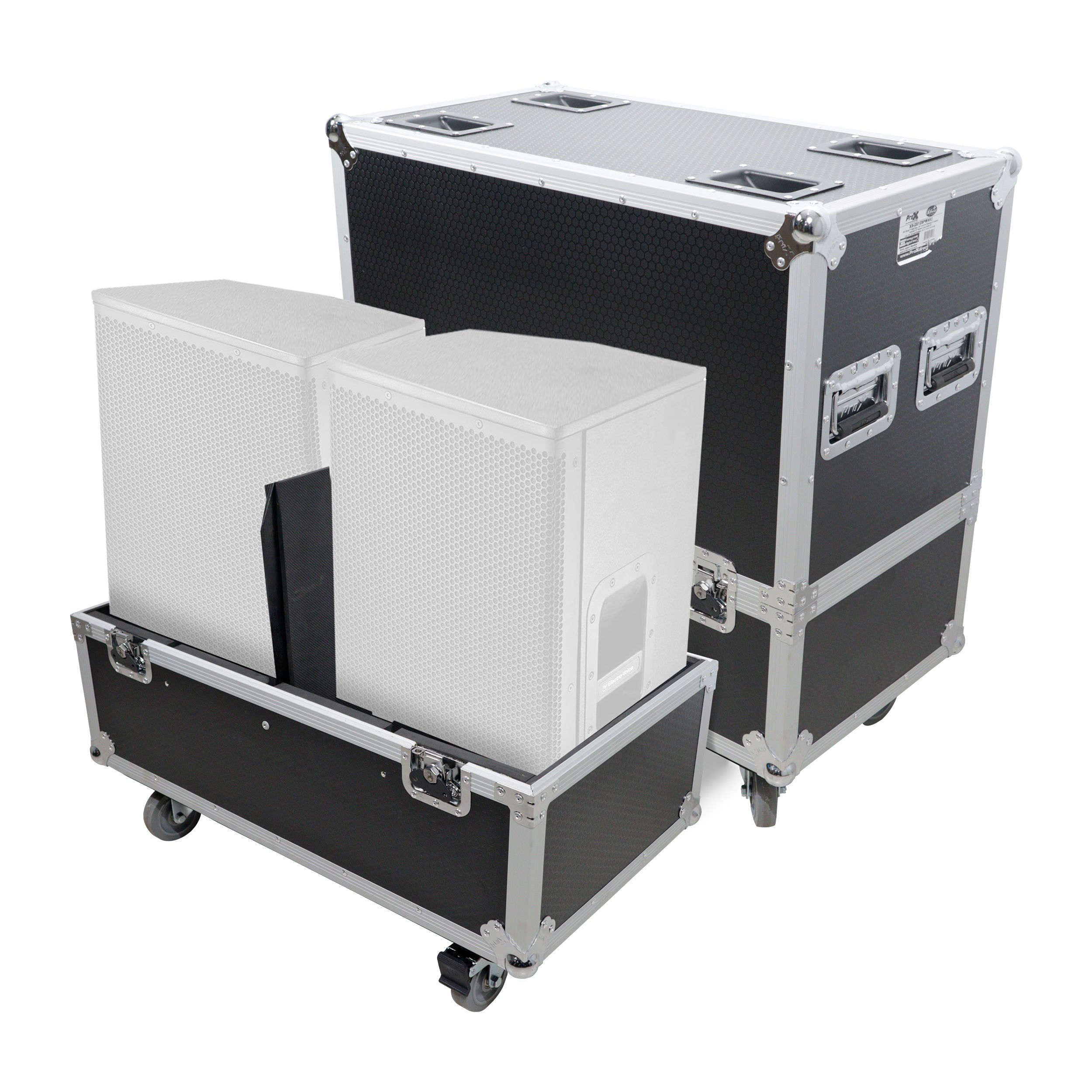 Universal ATA Dual Speaker Flight Case for 2x QSC K12 JBL PRX812 2x Speakers and similar size speakers 25x15x15 in.