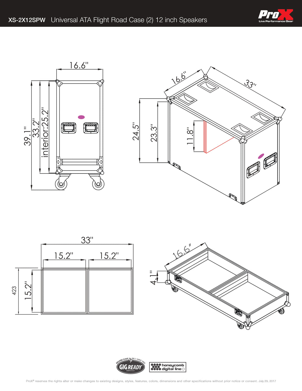 Universal ATA Dual Speaker Flight Case for 2x QSC K12 JBL PRX812 2x Speakers and similar size speakers 25x15x15 in.