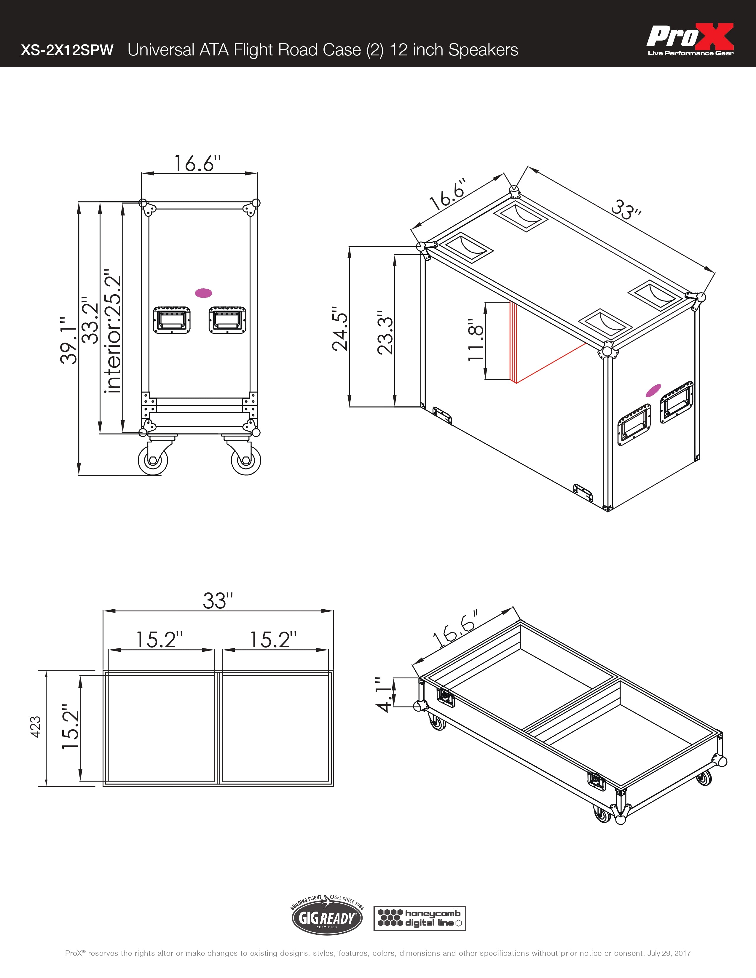 Universal ATA Dual Speaker Flight Case for 2x QSC K12 JBL PRX812 2x Speakers and similar size speakers 25x15x15 in.
