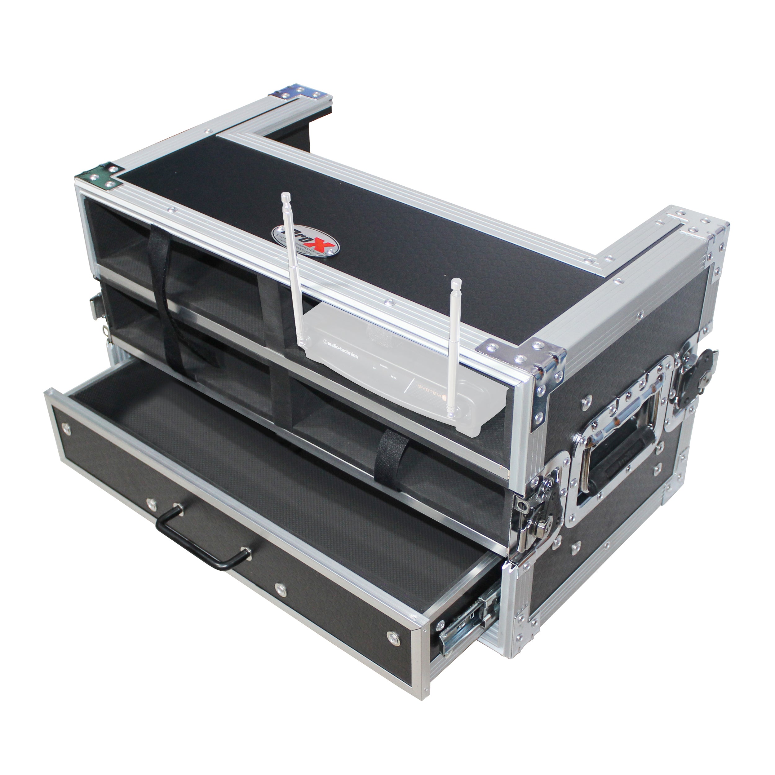ATA Flight Case with 2U Drawer for Wireless Microphone Receiver External Drive Modular Midi Mounting Storage