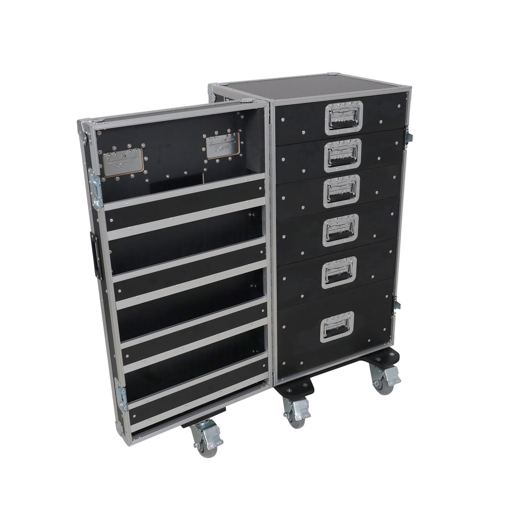 Pro 6 Utility Drawer Workbox ATA Flight Style Case with Hinged Storage Door and Five 5 inch Casters