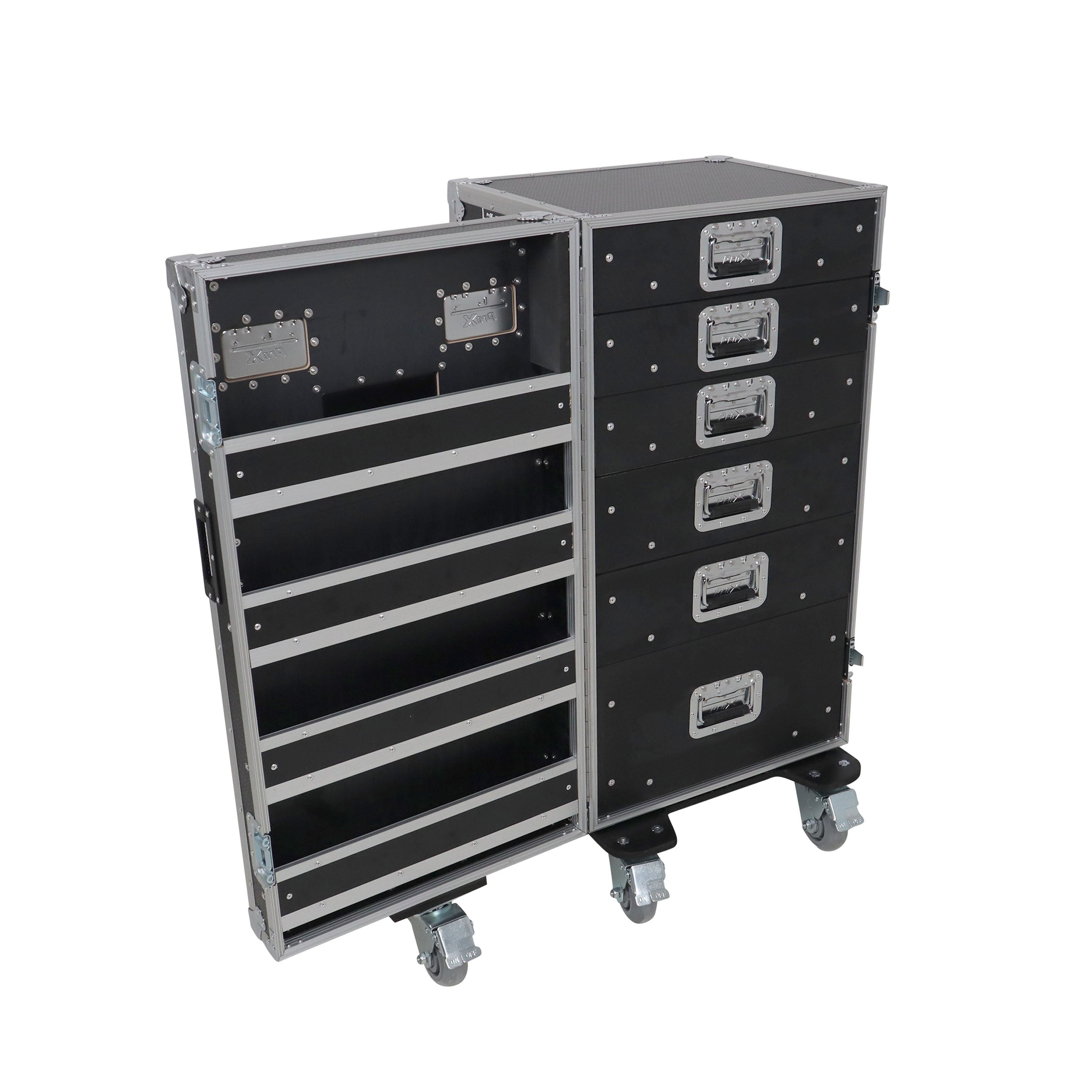 Pro 6 Utility Drawer Workbox ATA Flight Style Case with Hinged Storage Door and Five 5 inch Casters