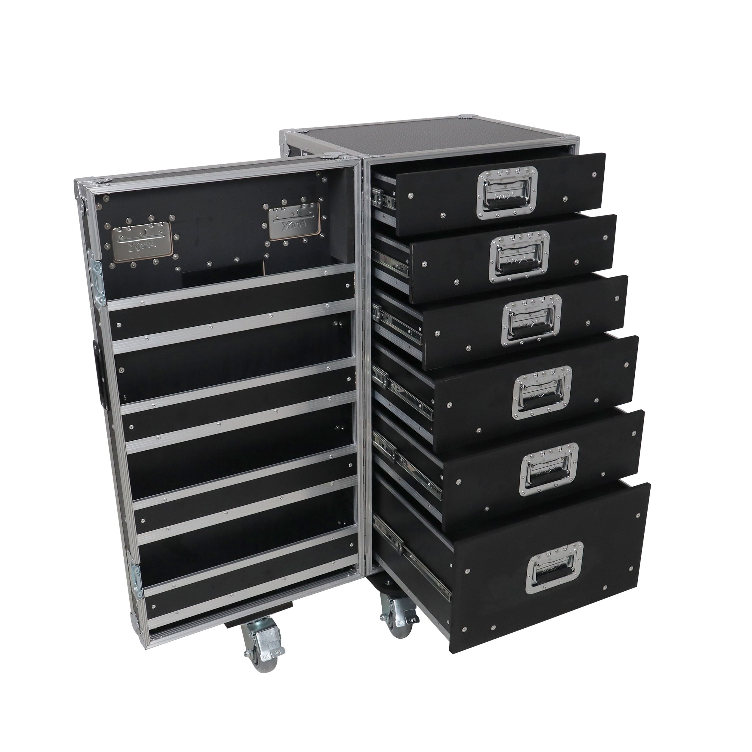 Pro 6 Utility Drawer Workbox ATA Flight Style Case with Hinged Storage Door and Five 5 inch Casters