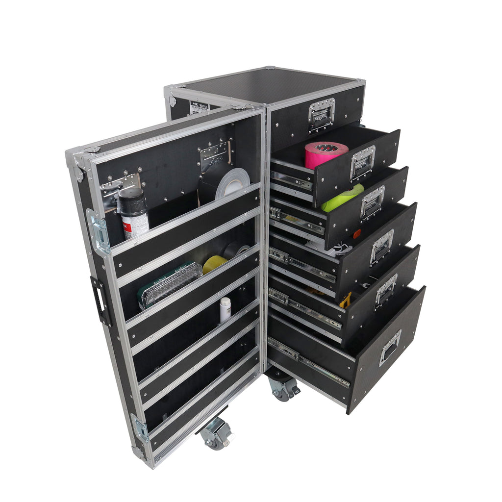 Pro 6 Utility Drawer Workbox ATA Flight Style Case with Hinged Storage Door and Five 5 inch Casters
