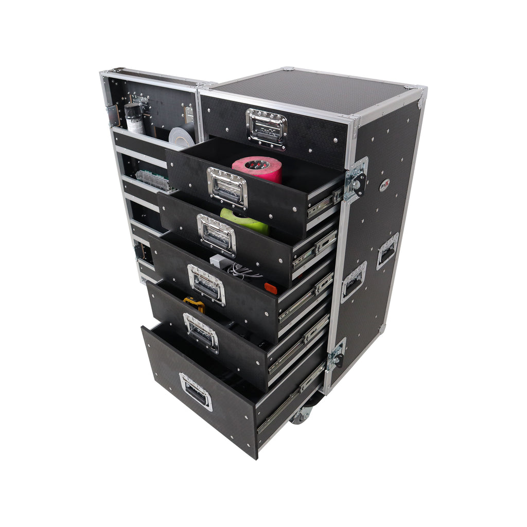 Pro 6 Utility Drawer Workbox ATA Flight Style Case with Hinged Storage Door and Five 5 inch Casters