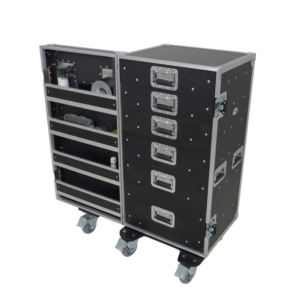 Pro 6 Utility Drawer Workbox ATA Flight Style Case with Hinged Storage Door and Five 5 inch Casters