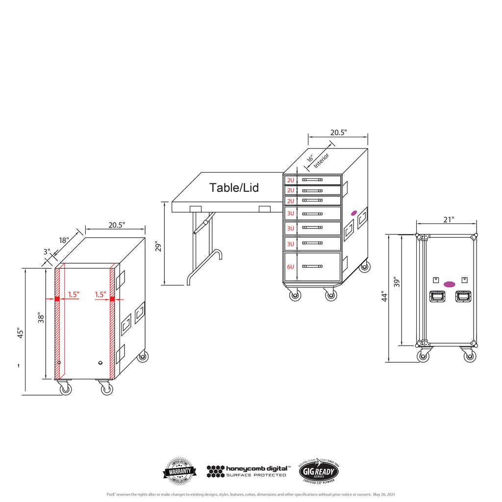 7 Utility Drawer ATA Flight Style Case with Fold out Left Right Side Mounting Removable Table and 4 inch Casters
