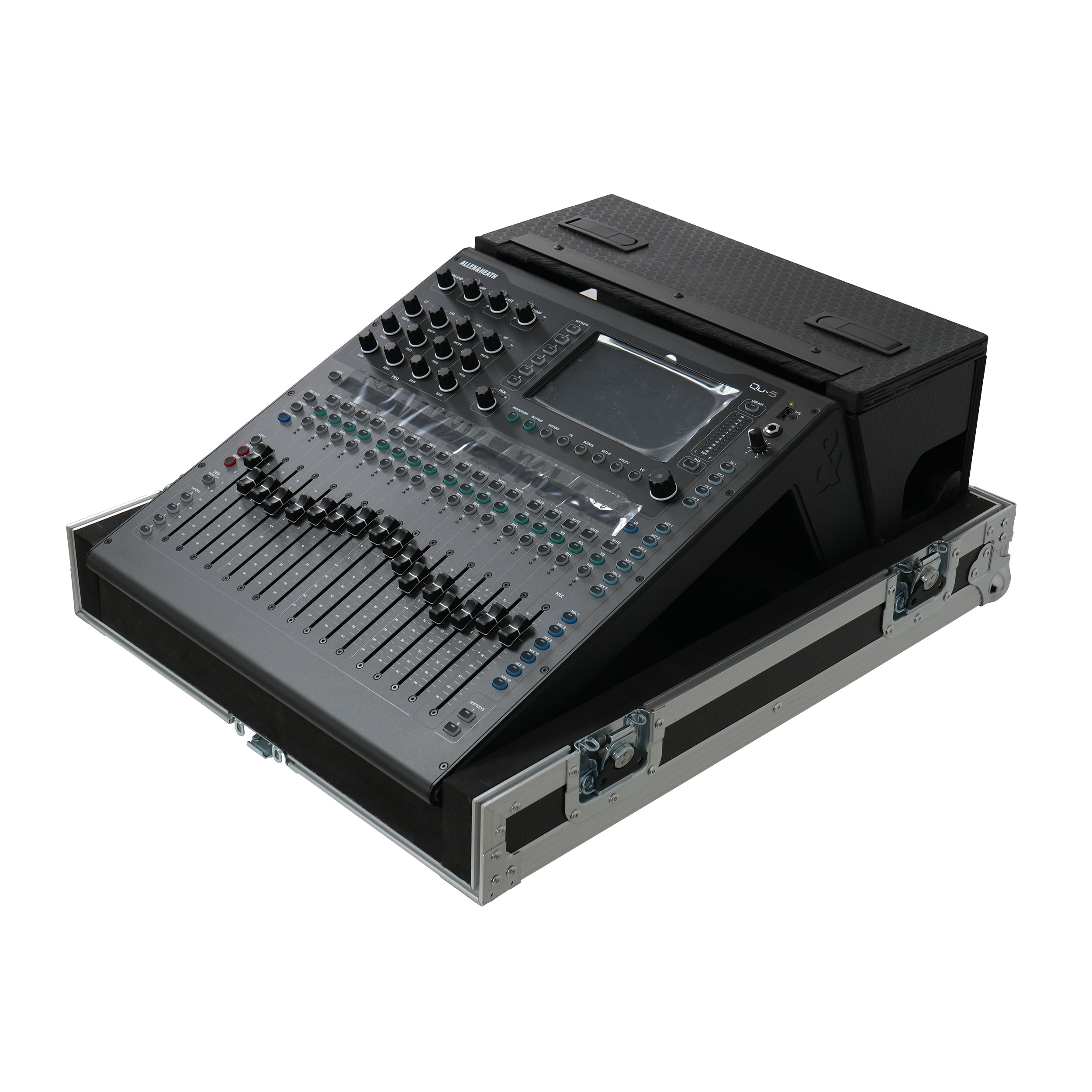 ATA Digital Audio Mixer Flight Case for Allen & Heath QU5 Console with Doghouse compartment and 4x Caster wheels