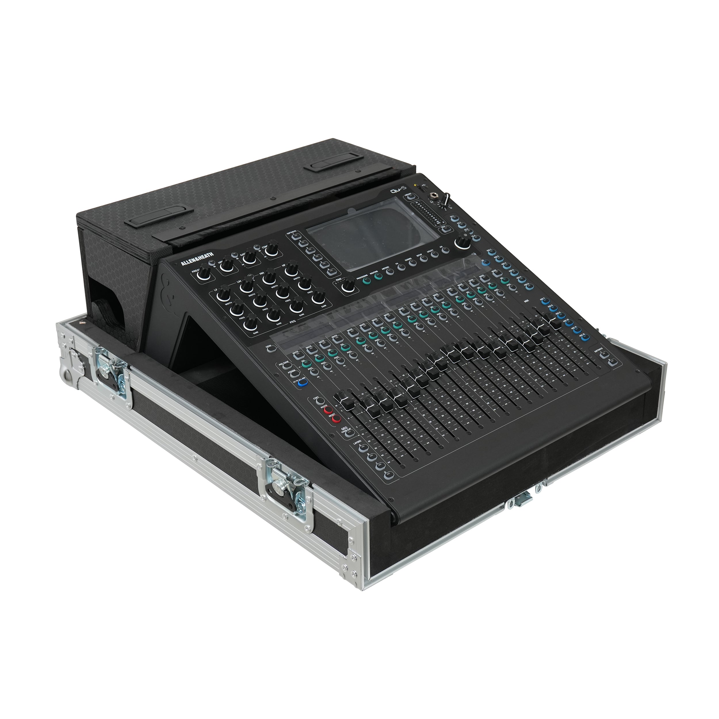 ATA Digital Audio Mixer Flight Case for Allen & Heath QU5 Console with Doghouse compartment and 4x Caster wheels