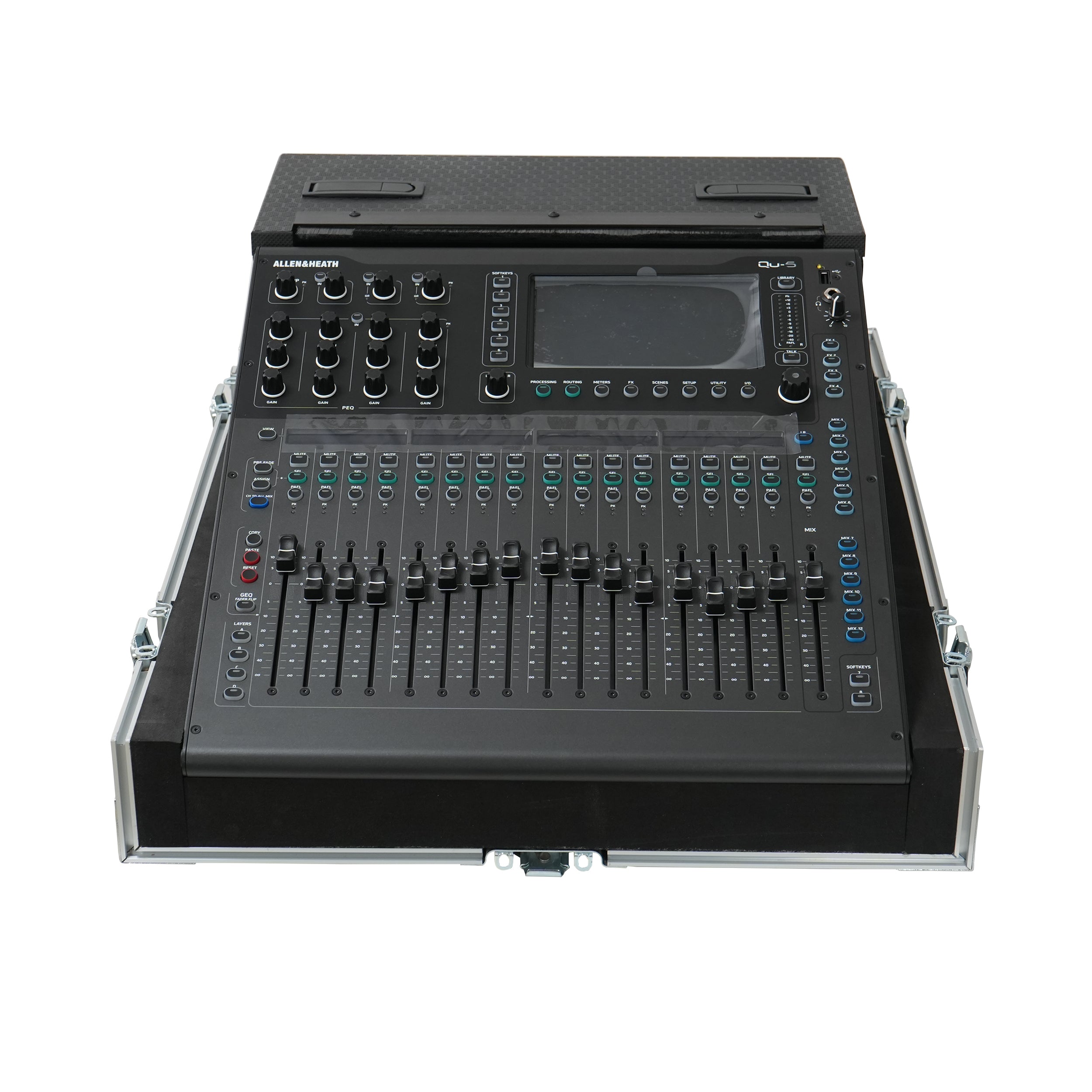 ATA Digital Audio Mixer Flight Case for Allen & Heath QU5 Console with Doghouse compartment and 4x Caster wheels