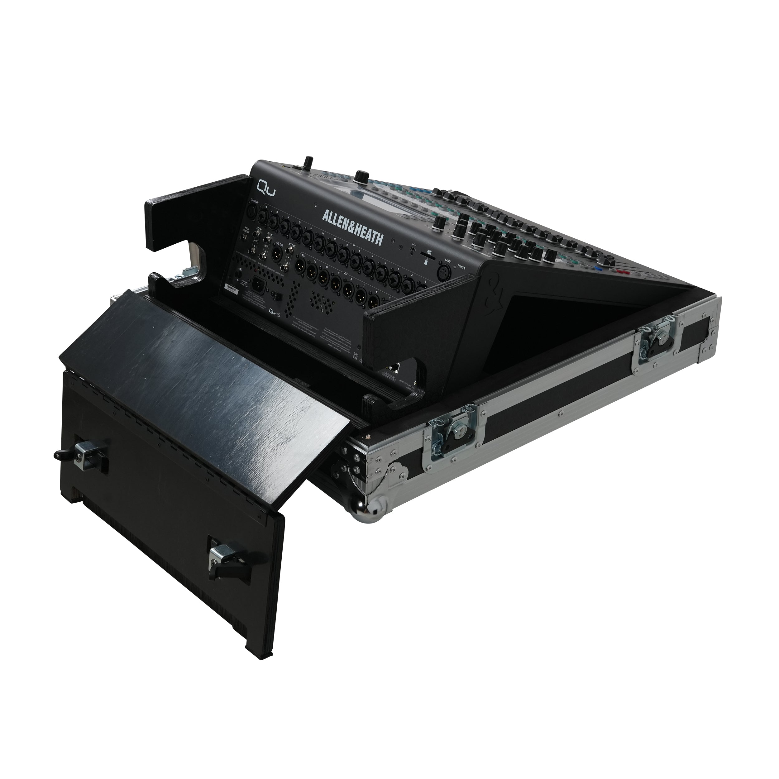 ATA Digital Audio Mixer Flight Case for Allen & Heath QU5 Console with Doghouse compartment and 4x Caster wheels